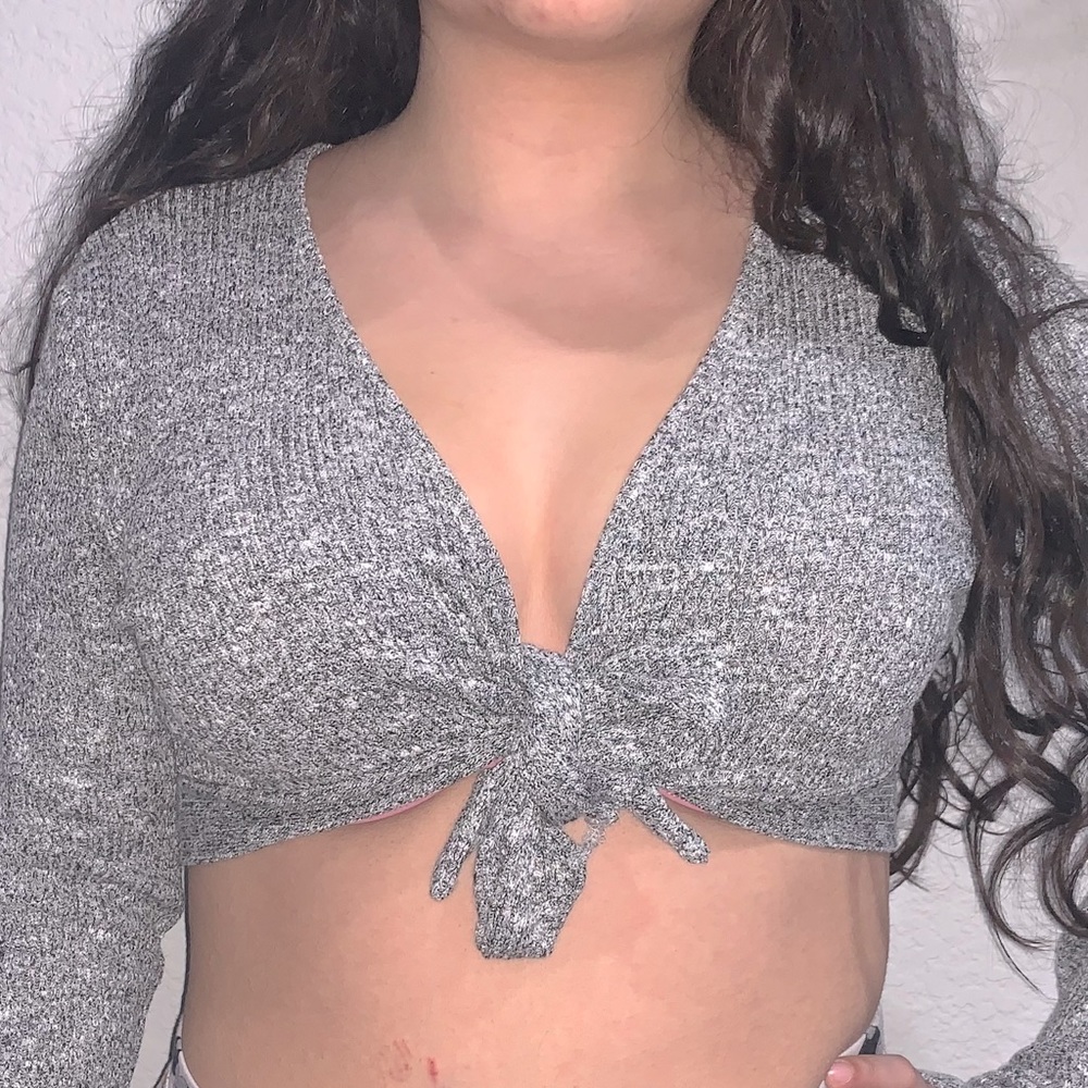 Grey tied front crop top